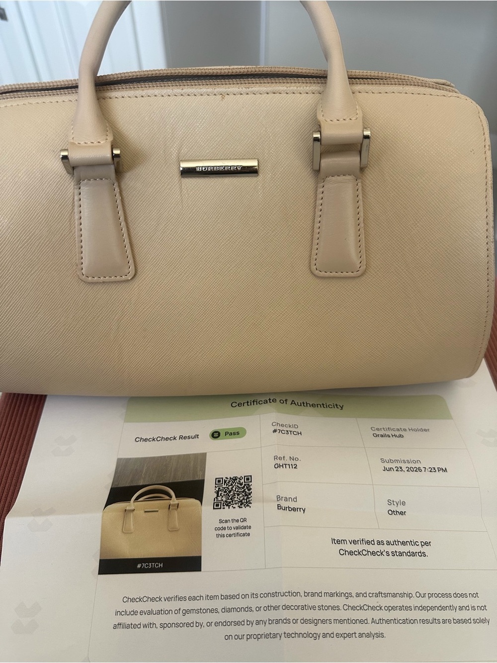 Burberry Cream Leather Satchel with Gold Hardware